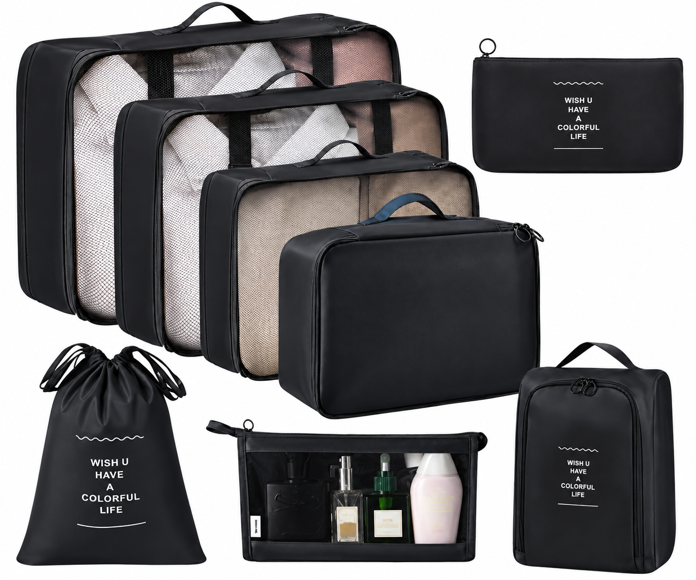 8 Piece Travel Packing Cubes Luggage Organizer