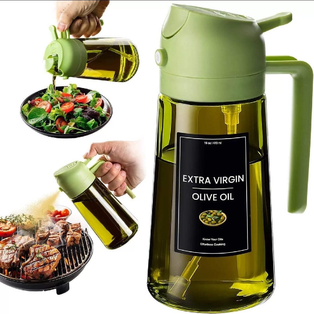 1pc 470ml 2-in-1 Oil Sprayer & Dispenser Bottle – Dual-Function Cooking Oil Container for Kitchen & BBQ + 8 Stickers