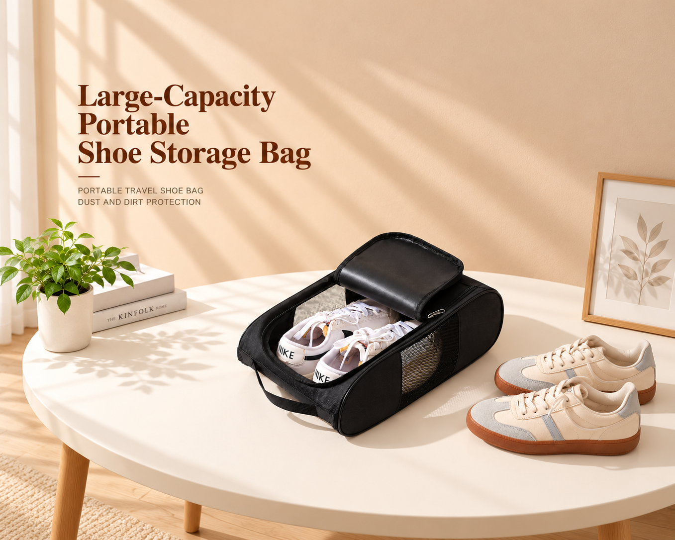 1 Layer Portable Travel Shoe Storage Bag – Large Capacity, Breathable Mesh & Zipper Closure