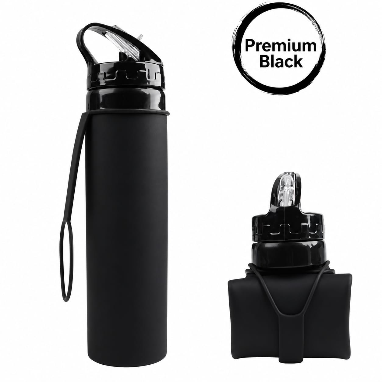600ml Foldable Silicone Water Bottle with Carry Strap